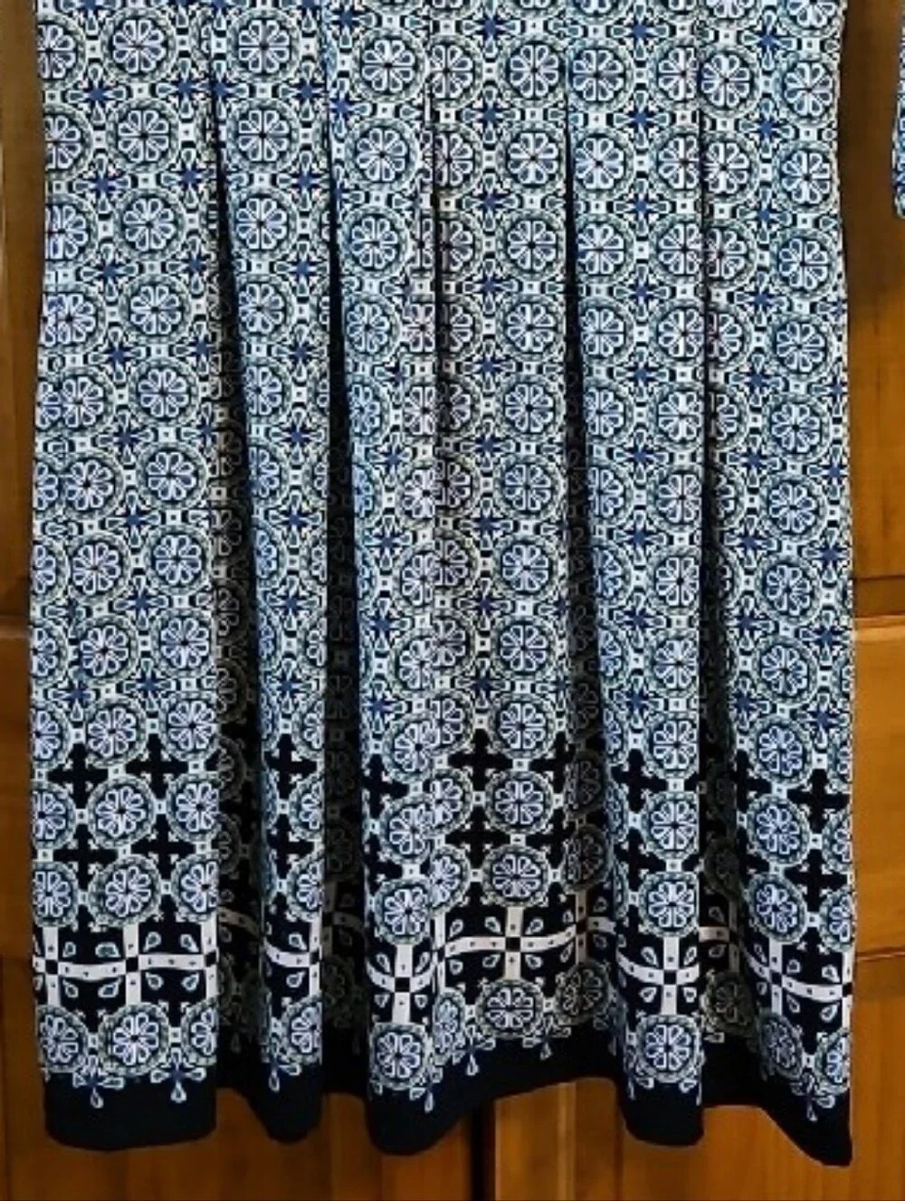Max Studio Light and Dark Blue Patterned Long-Sleeve Dress